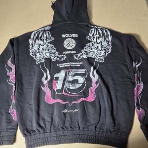 Darc Sport Wolves Club Life Moves Fast Zip Up Hoodie Black L NWT